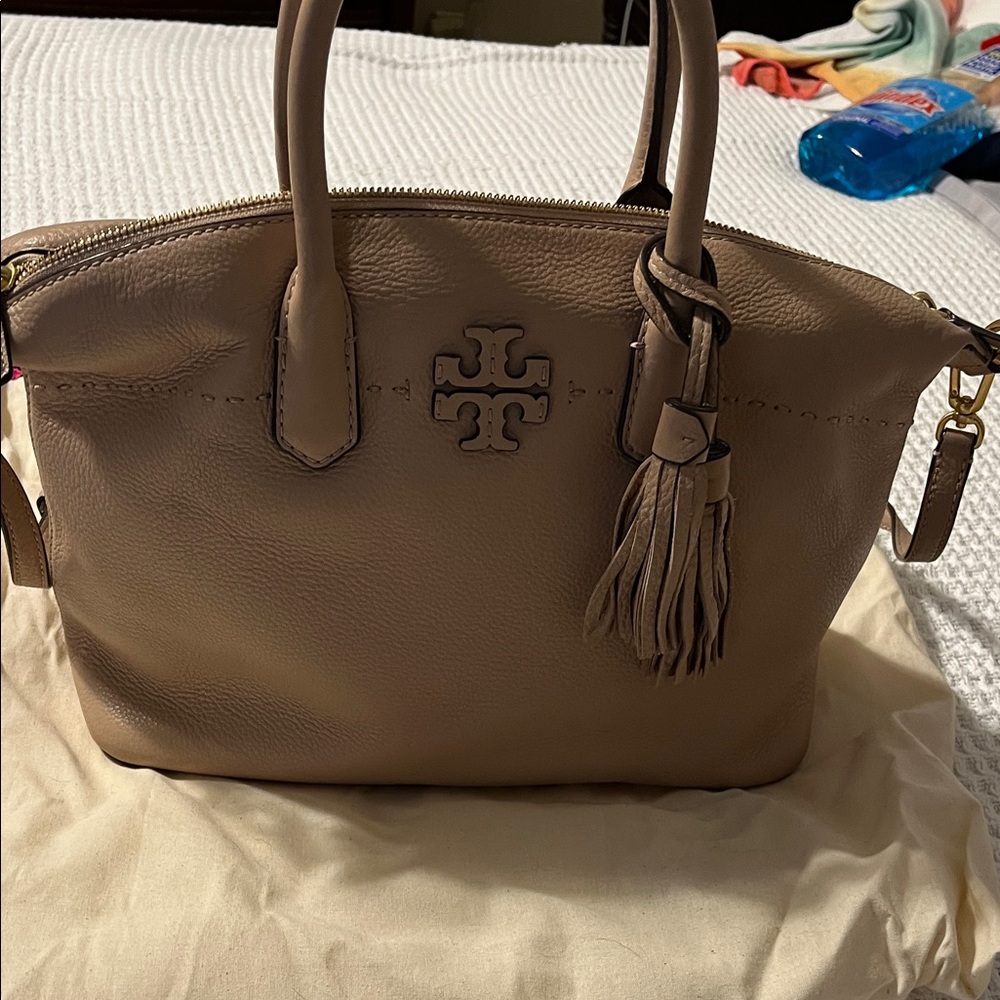 Tory Burch Mcgraw Satchel in Devon sand with Tassel